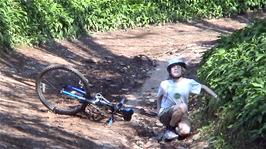 Louis comes off his bike on the descent of Corkscrew Hill, which was intended to be an example of how to ride it skillfully!  29.3 miles into the ride
